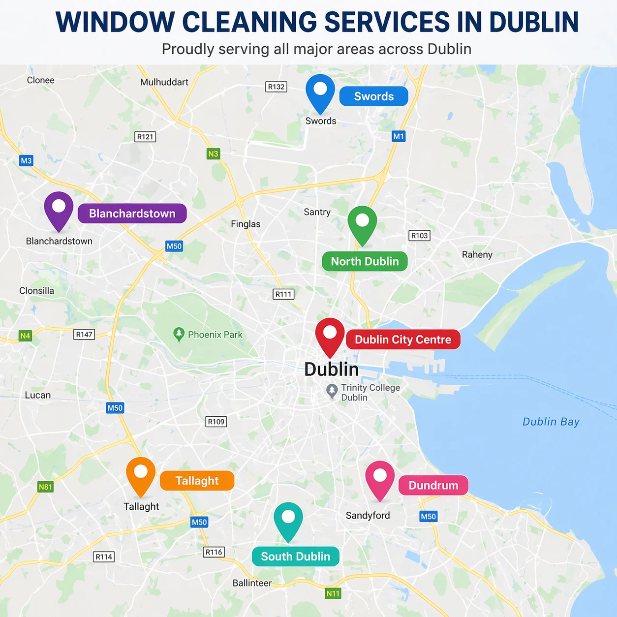areas we cover in dublin for window cleaning